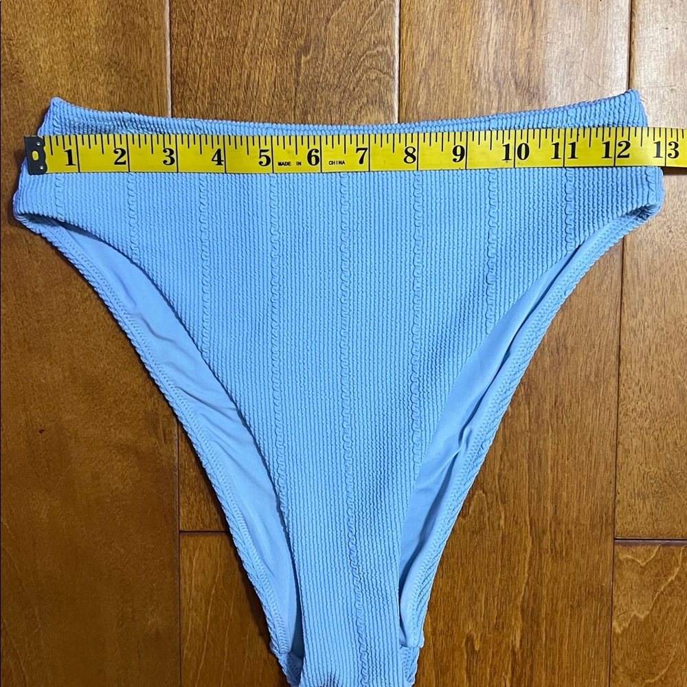 Aerie Light Blue Ribbed Cheeky Bikini Bottoms Bathing Suit Size M Coastal Beachy - Picture 4 of 7